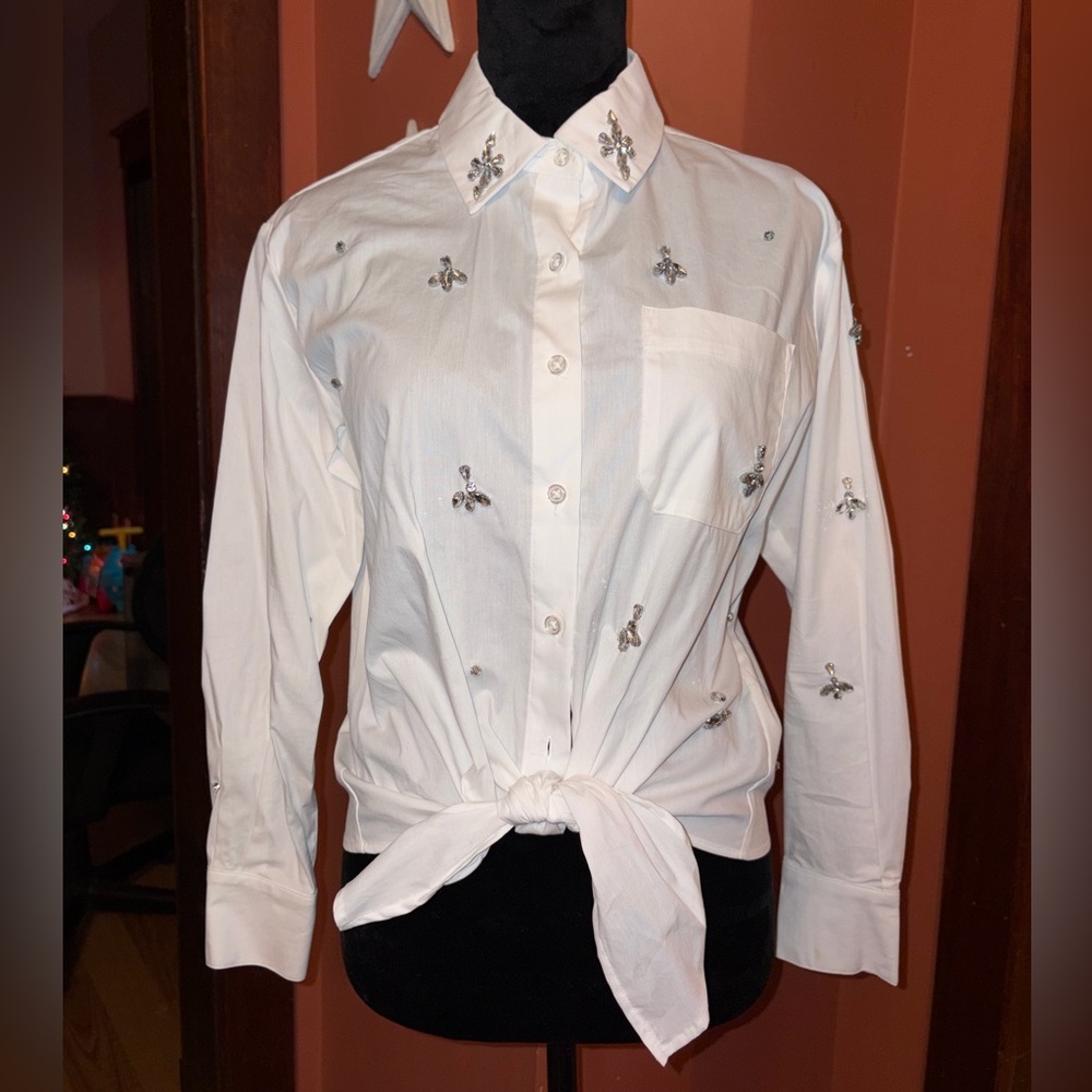 INC International Concepts White Shirt with Silver Accents